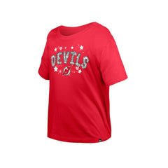 NHL Red New Jersey Devils New Era Girl's Youth Flip Sequin T-Shirt
