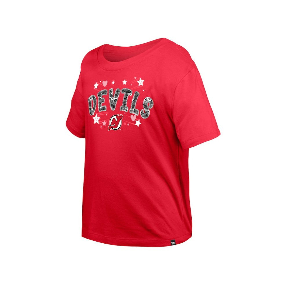 NHL Red New Jersey Devils New Era Girl's Youth Flip Sequin T-Shirt