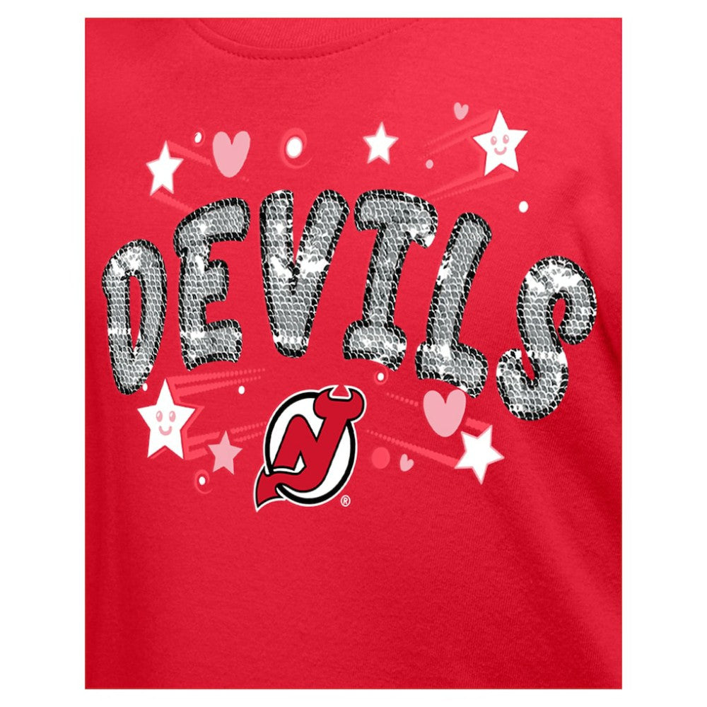 NHL Red New Jersey Devils New Era Girl's Youth Flip Sequin T-Shirt