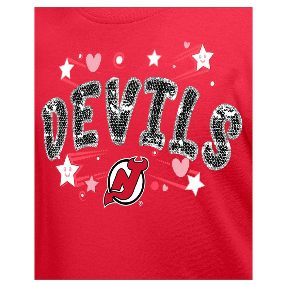 NHL Red New Jersey Devils New Era Girl's Youth Flip Sequin T-Shirt