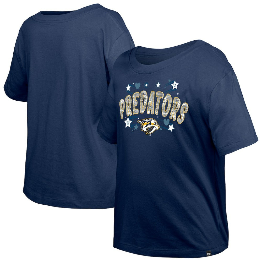 NHL Navy Nashville Predators New Era Girl's Youth Flip Sequin T-Shirt