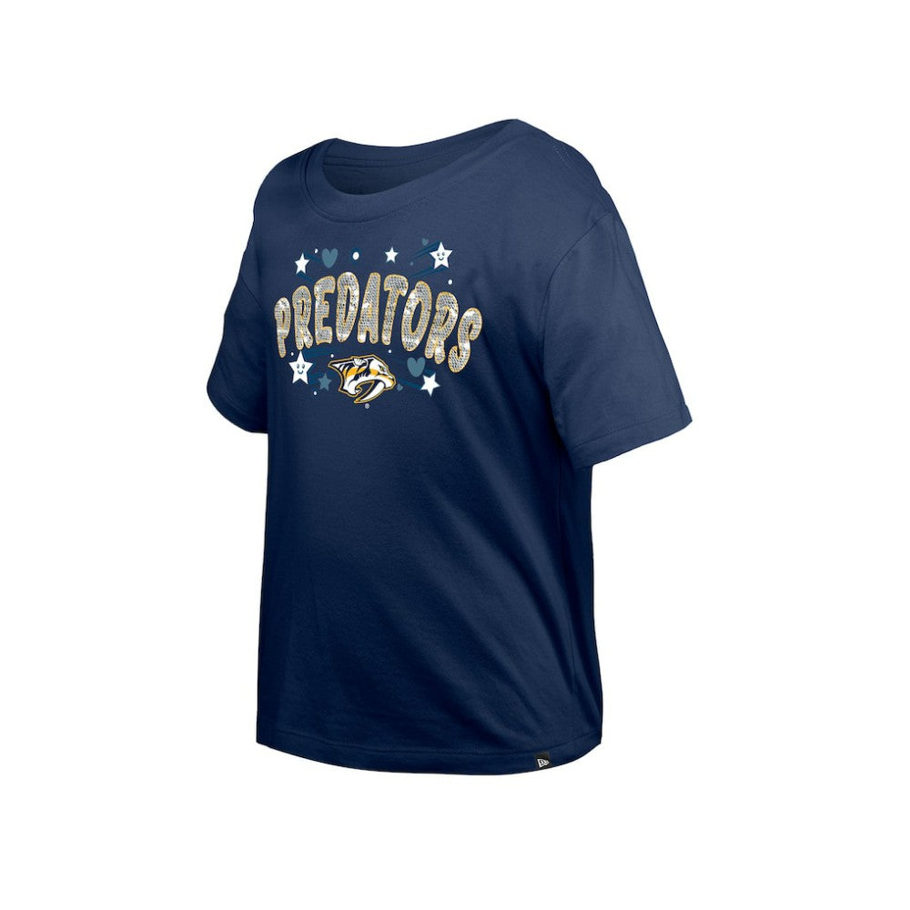 NHL Navy Nashville Predators New Era Girl's Youth Flip Sequin T-Shirt