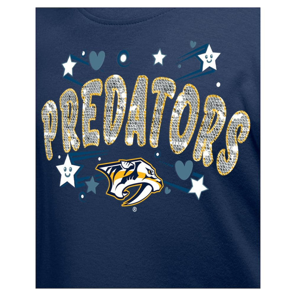 NHL Navy Nashville Predators New Era Girl's Youth Flip Sequin T-Shirt