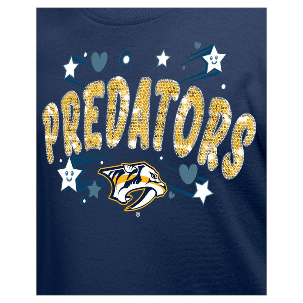 NHL Navy Nashville Predators New Era Girl's Youth Flip Sequin T-Shirt