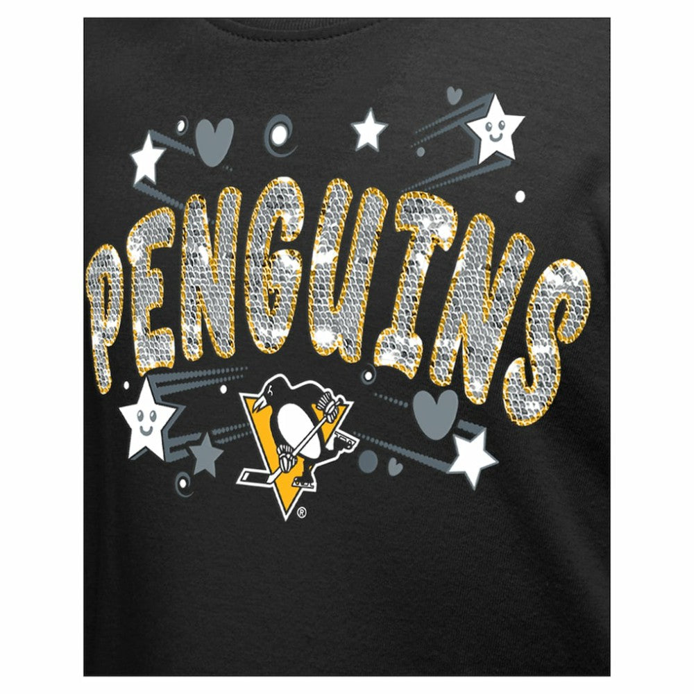 NHL Black Pittsburgh Penguins New Era Girl's Youth Flip Sequin T-Shirt