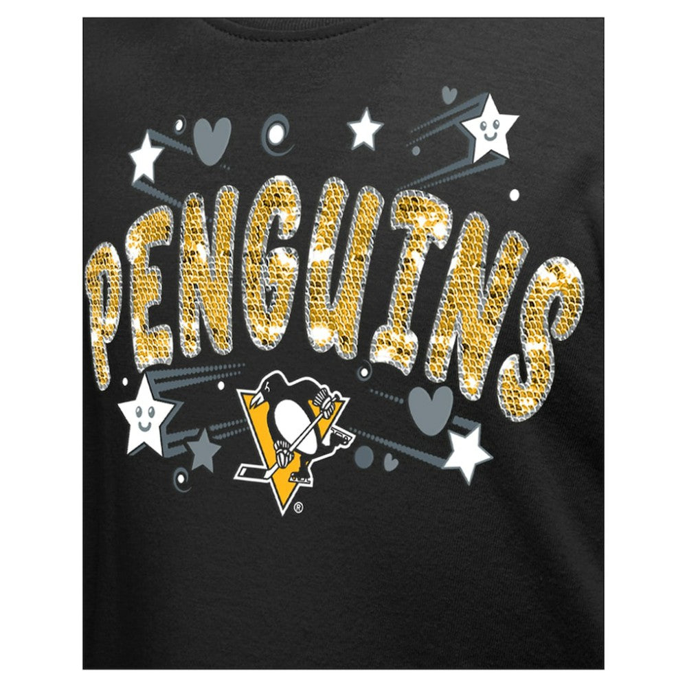 NHL Black Pittsburgh Penguins New Era Girl's Youth Flip Sequin T-Shirt