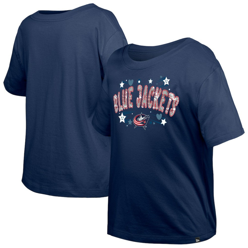 NHL Navy Columbus Blue Jackets New Era Girl's Youth Flip Sequin T-Shirt