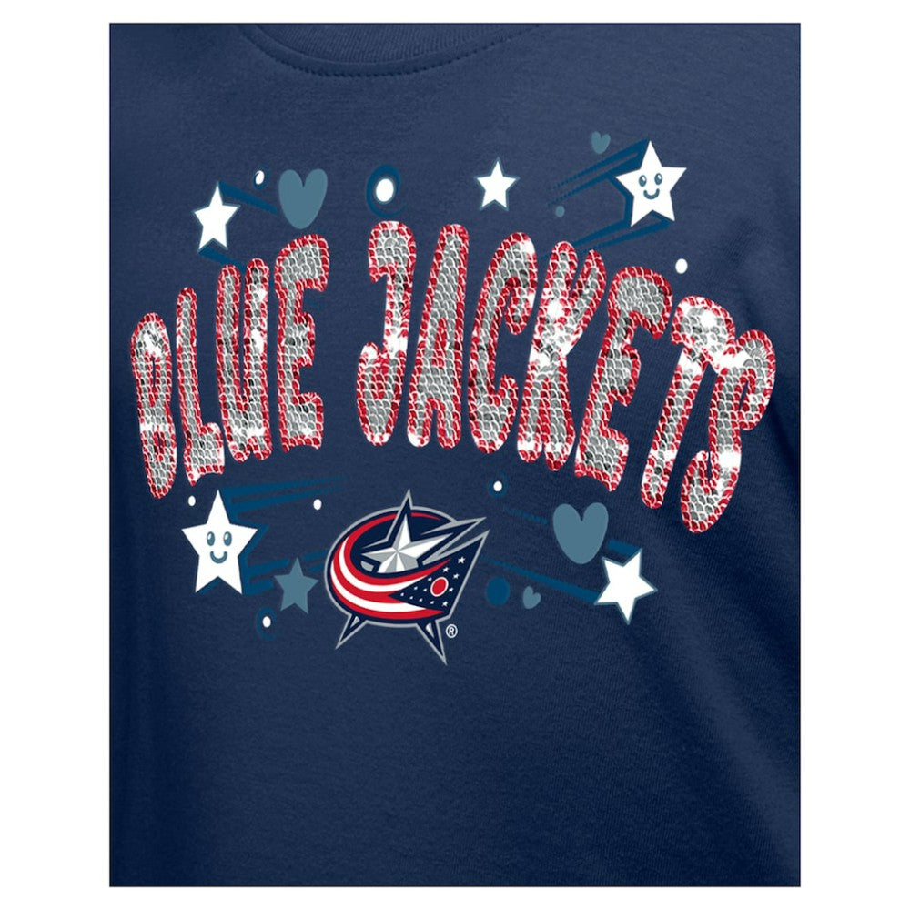 NHL Navy Columbus Blue Jackets New Era Girl's Youth Flip Sequin T-Shirt
