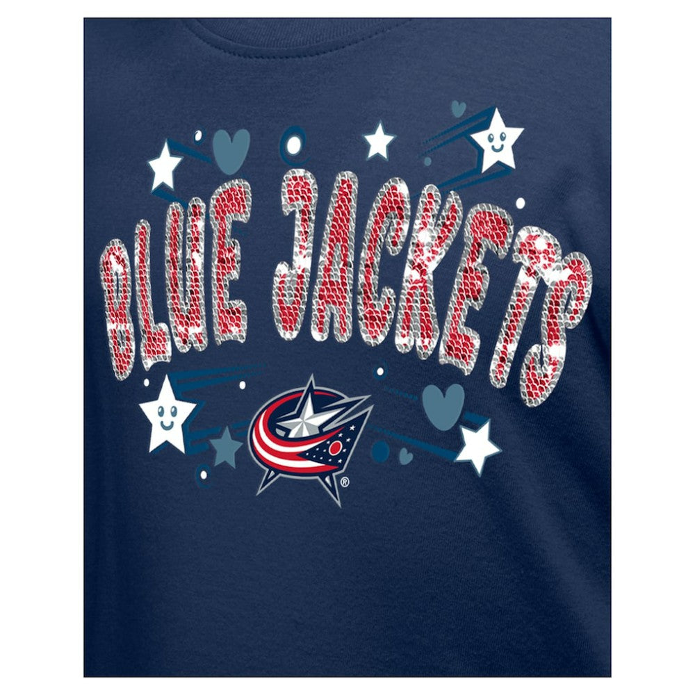 NHL Navy Columbus Blue Jackets New Era Girl's Youth Flip Sequin T-Shirt