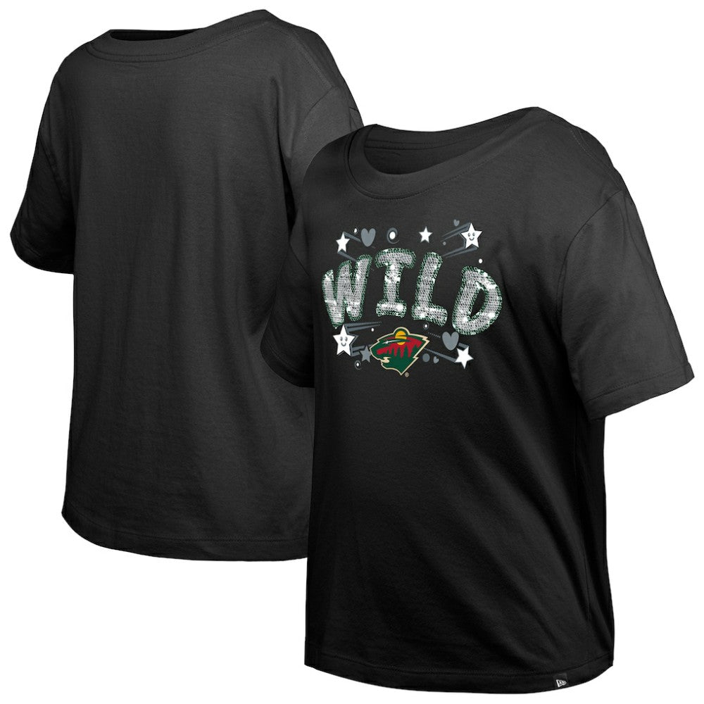 NHL Black Minnesota Wild New Era Girl's Youth Flip Sequin T-Shirt