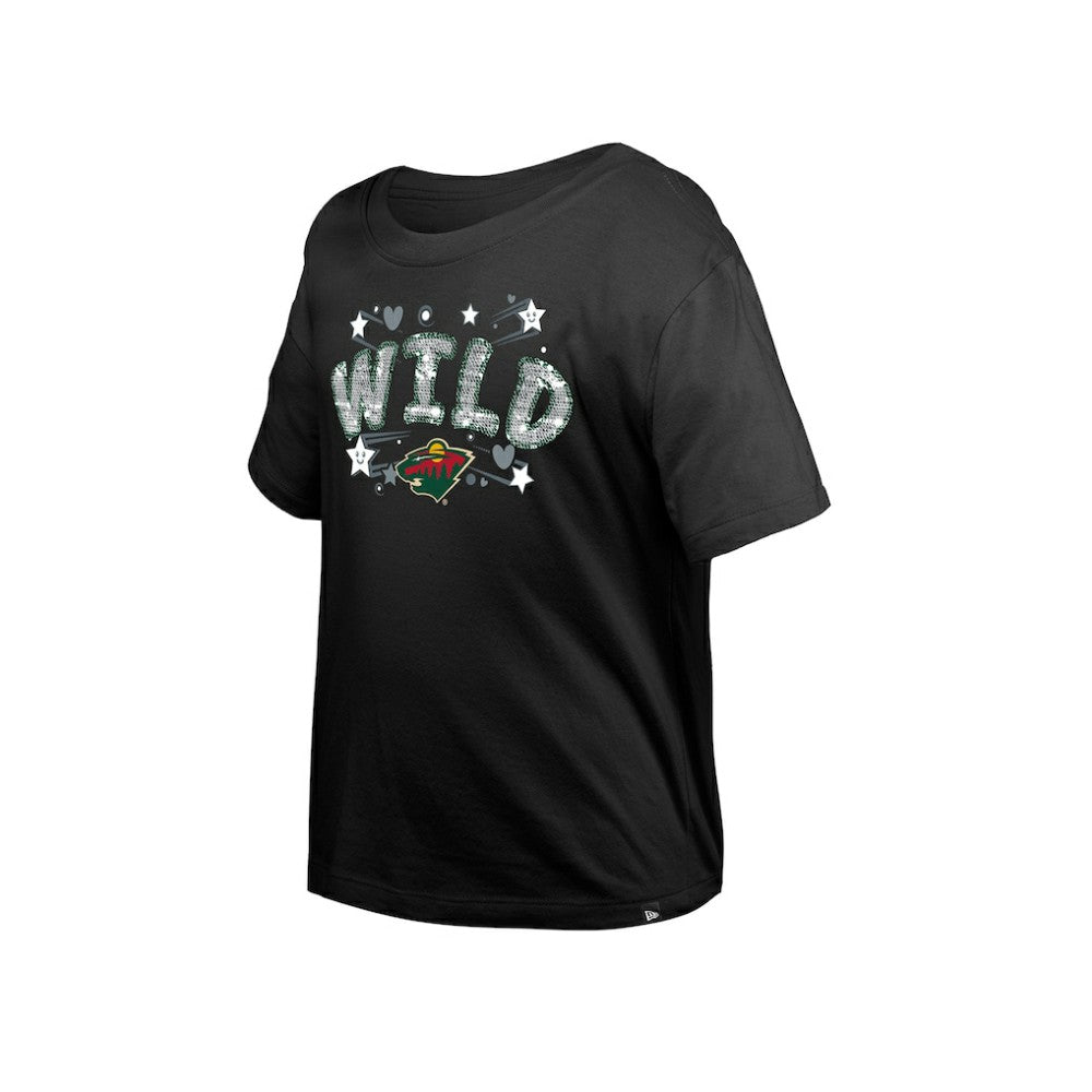 NHL Black Minnesota Wild New Era Girl's Youth Flip Sequin T-Shirt