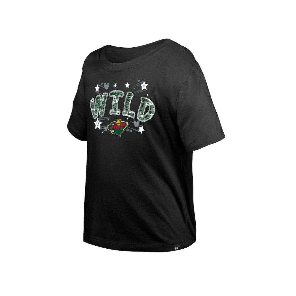 NHL Black Minnesota Wild New Era Girl's Youth Flip Sequin T-Shirt
