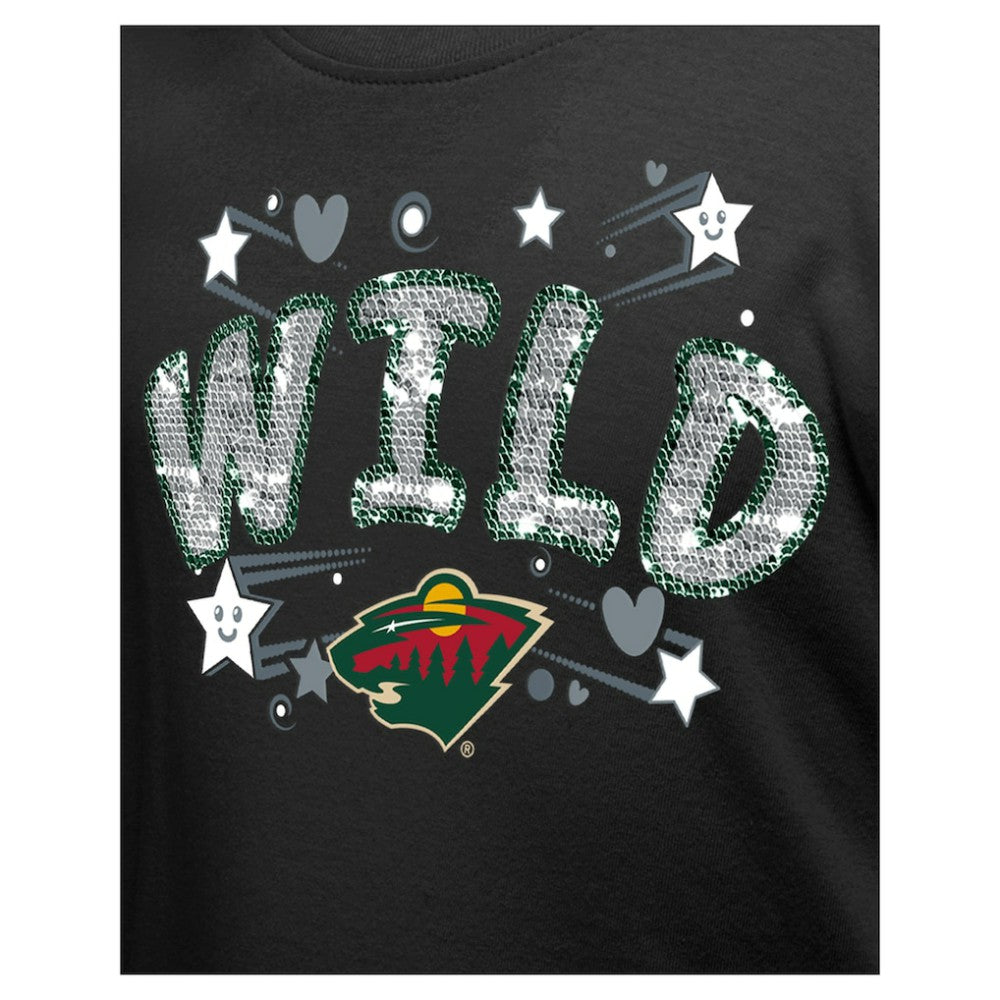 NHL Black Minnesota Wild New Era Girl's Youth Flip Sequin T-Shirt