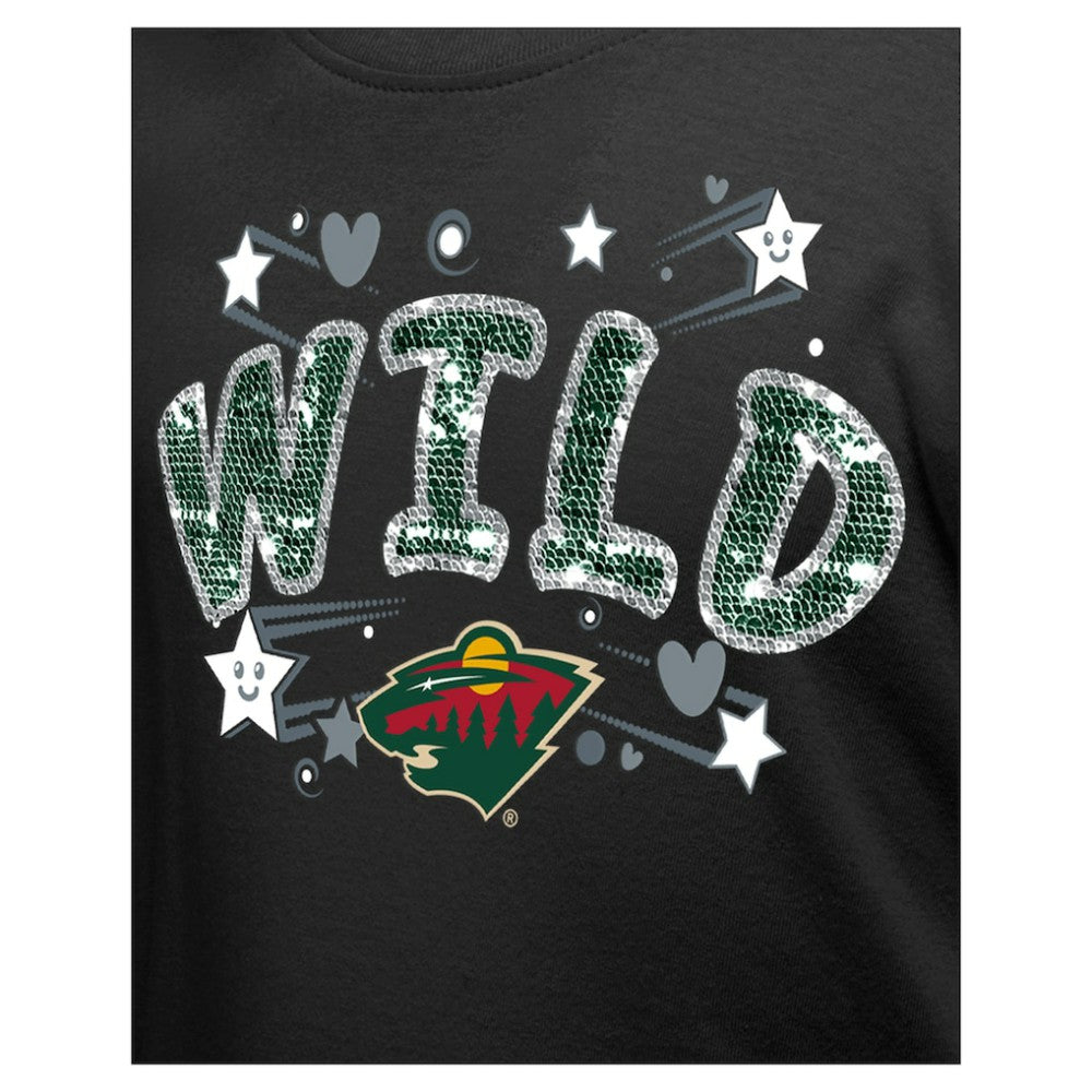 NHL Black Minnesota Wild New Era Girl's Youth Flip Sequin T-Shirt