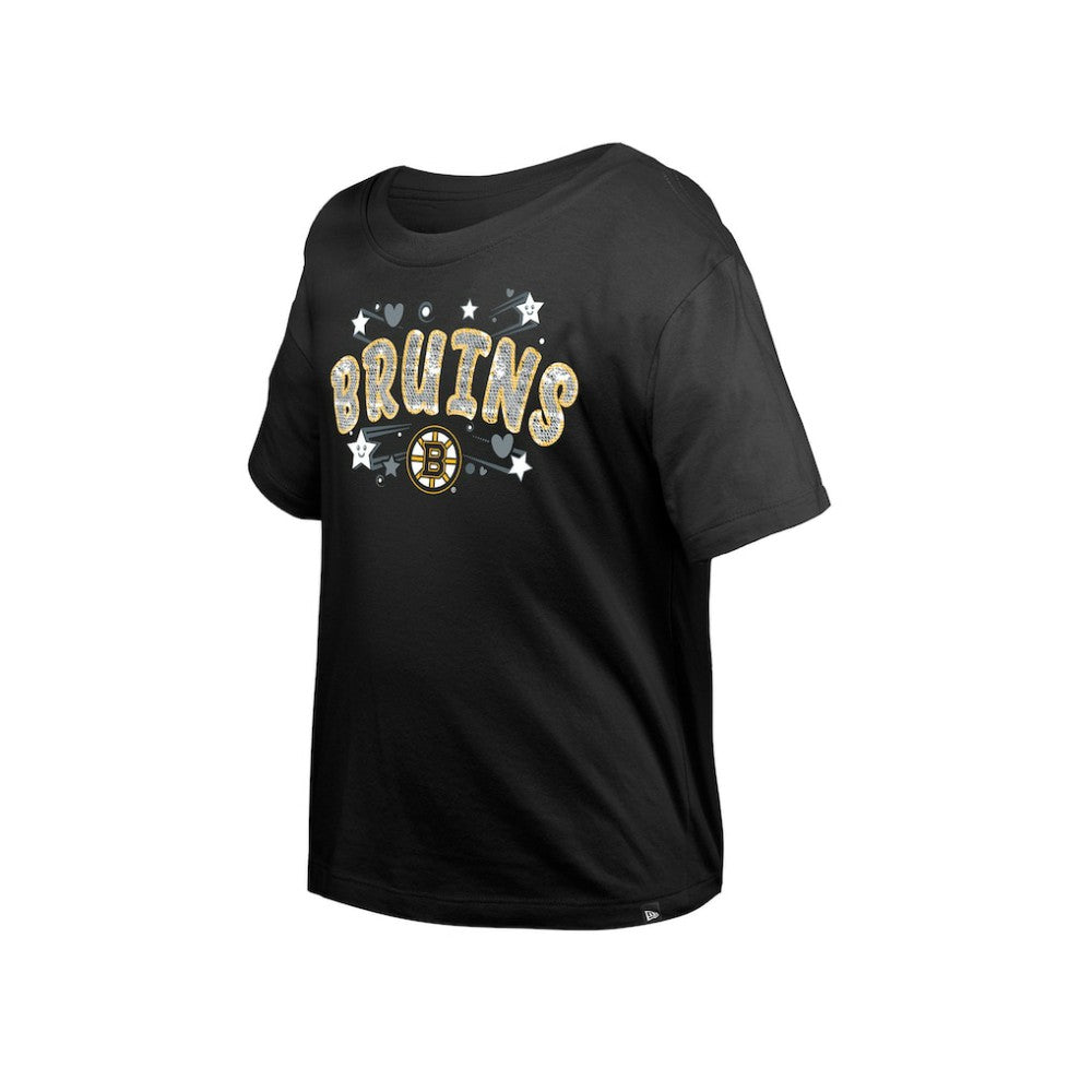 NHL Black Boston Bruins New Era Girl's Youth Flip Sequin T-Shirt