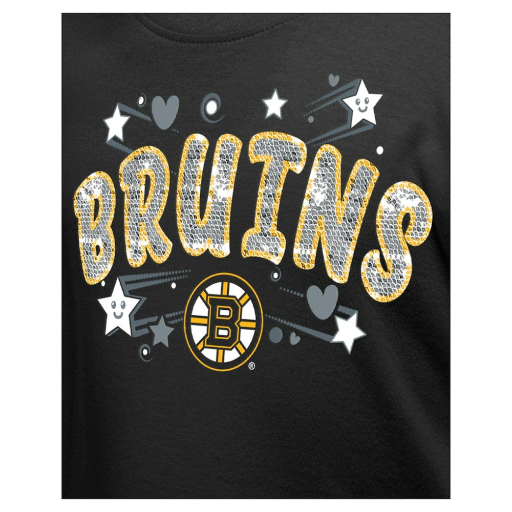NHL Black Boston Bruins New Era Girl's Youth Flip Sequin T-Shirt