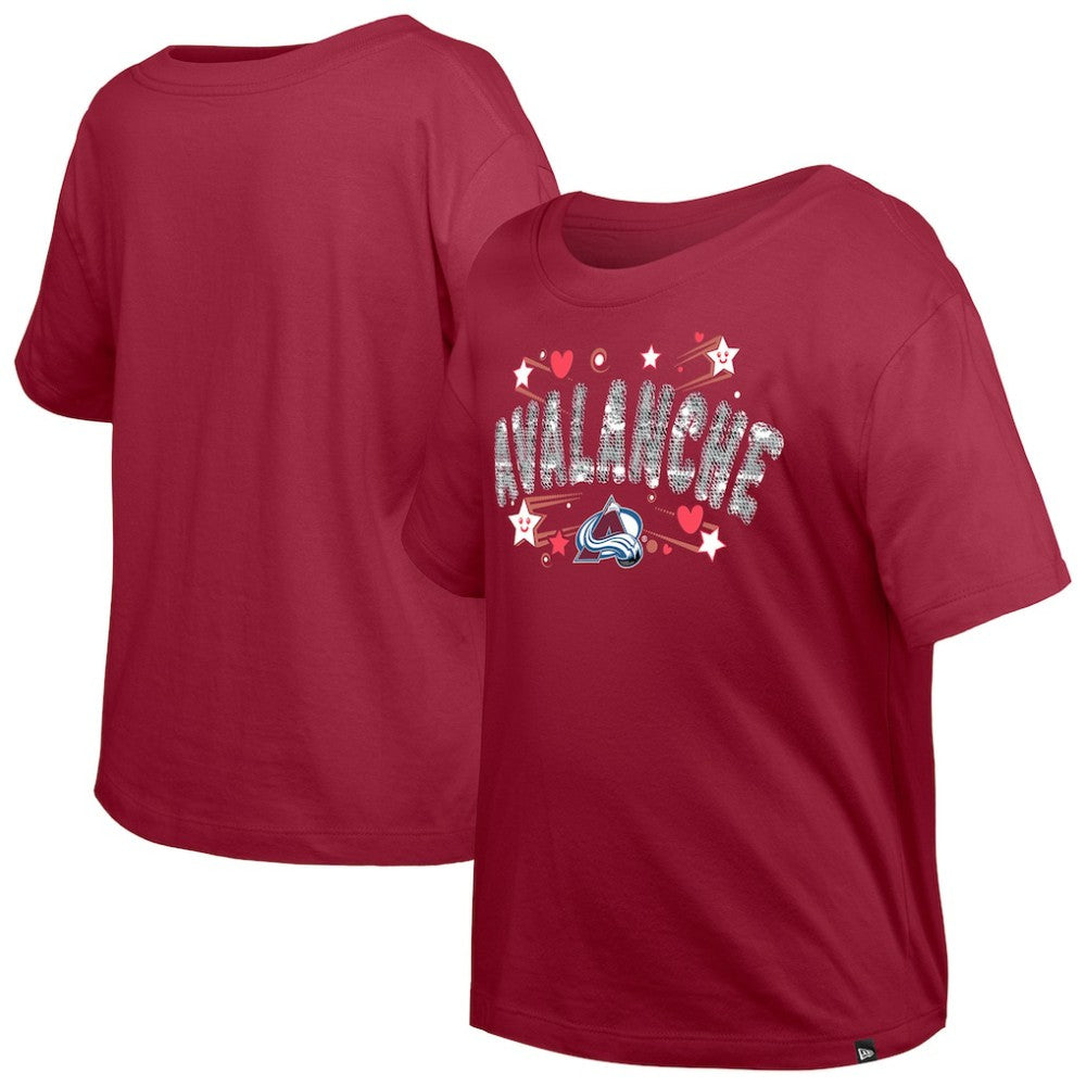 NHL Dark Red Colorado Avalanche New Era Girl's Youth Flip Sequin T-Shirt