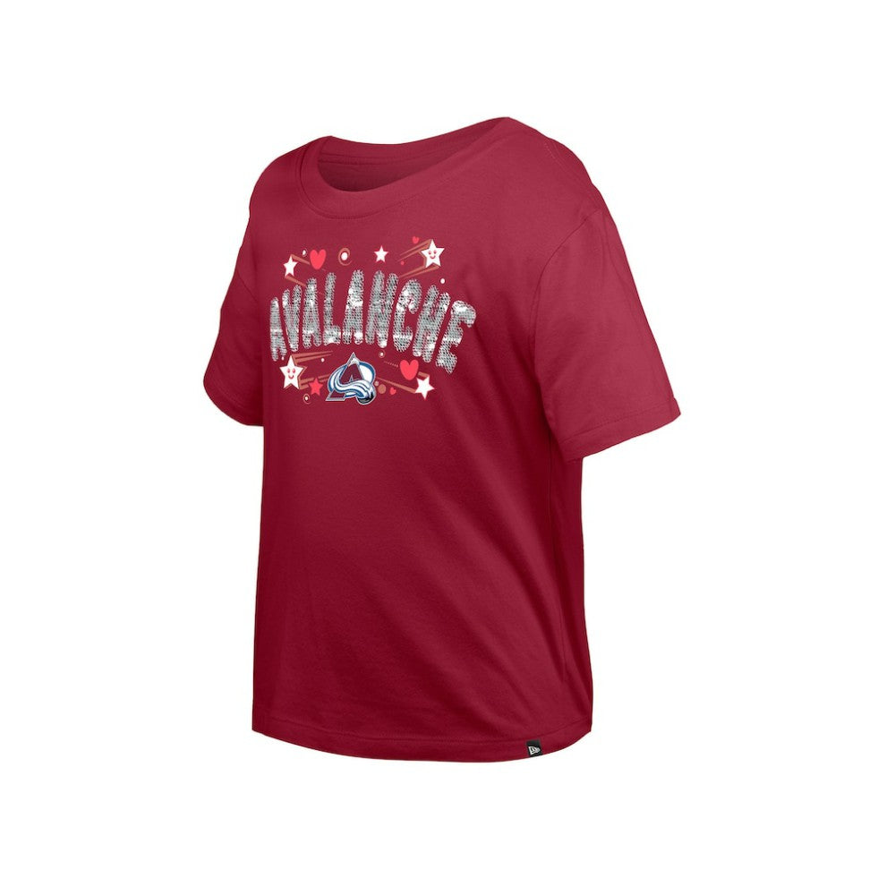 NHL Dark Red Colorado Avalanche New Era Girl's Youth Flip Sequin T-Shirt