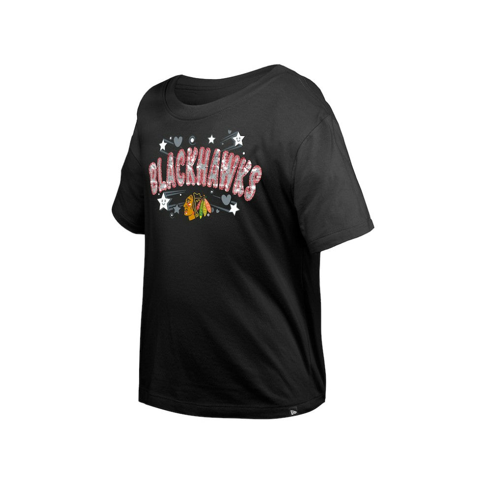 NHL Black Chicago Blackhawks New Era Girl's Youth Flip Sequin T-Shirt