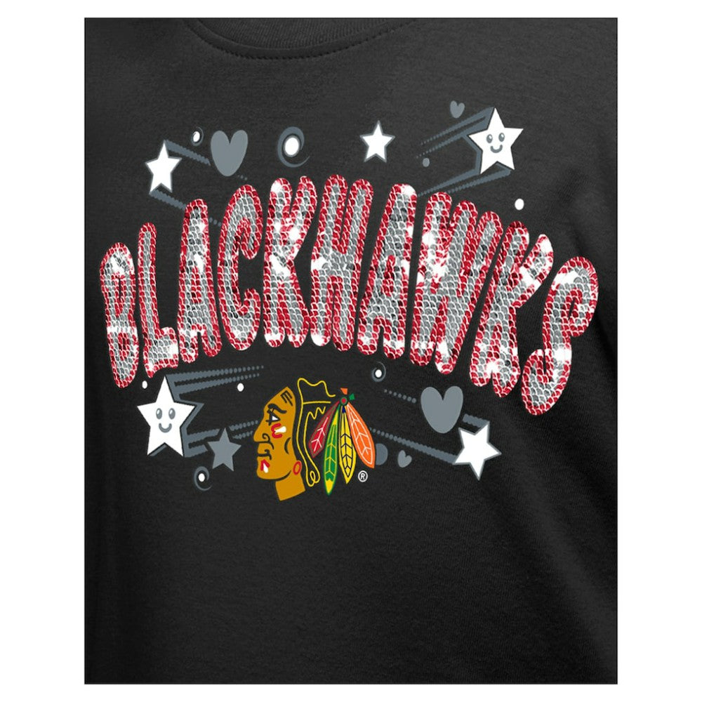 NHL Black Chicago Blackhawks New Era Girl's Youth Flip Sequin T-Shirt