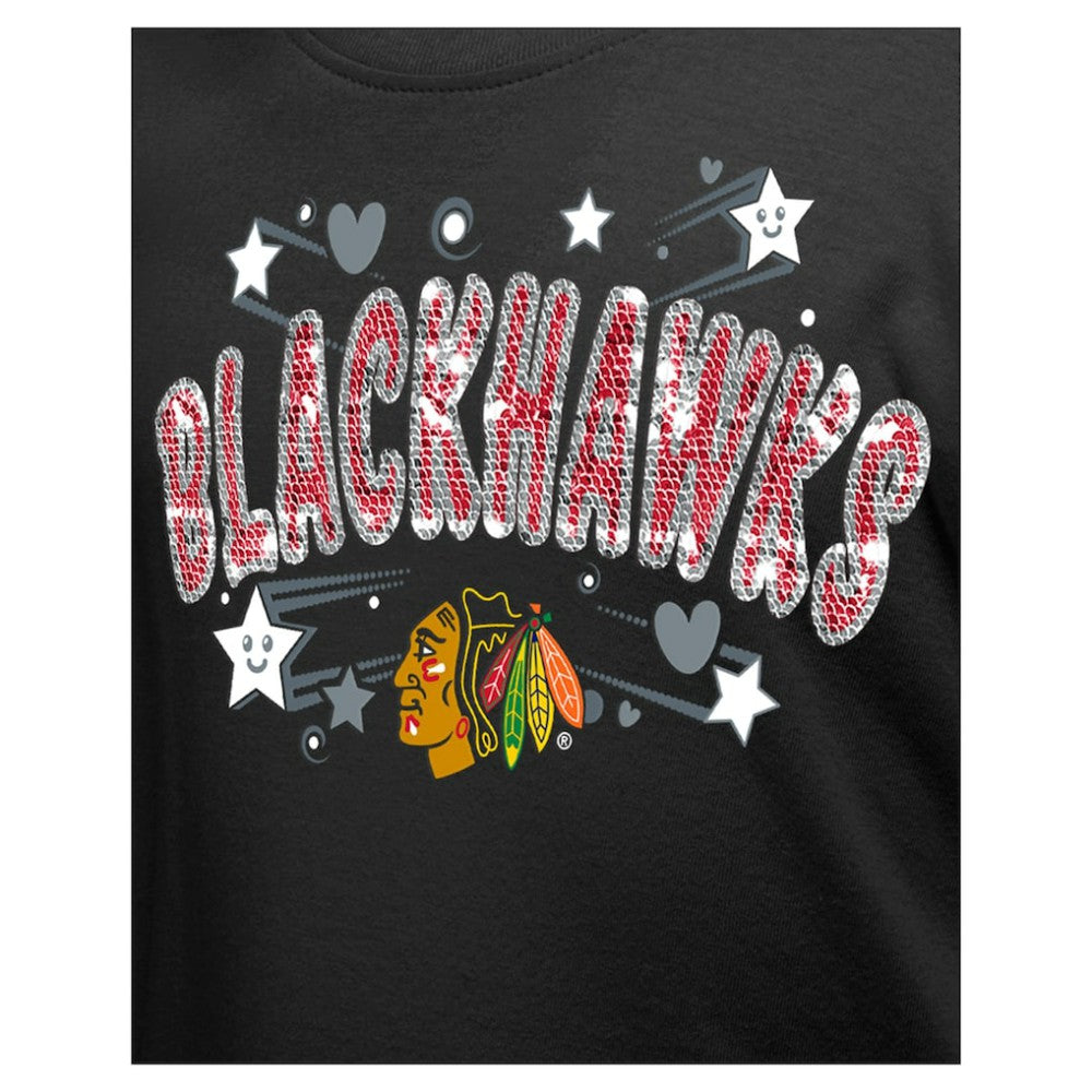 NHL Black Chicago Blackhawks New Era Girl's Youth Flip Sequin T-Shirt