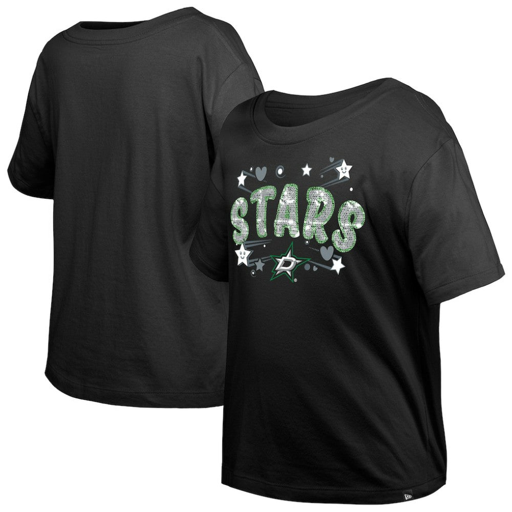 NHL Black Dallas Stars New Era Girl's Youth Flip Sequin T-Shirt