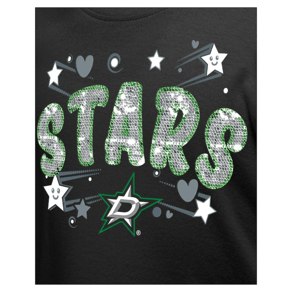 NHL Black Dallas Stars New Era Girl's Youth Flip Sequin T-Shirt