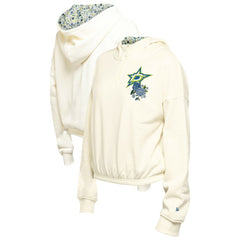 NHL Cream Dallas Stars New Era Women's Glam Game Quarter-Zip Cropped Floral Hoodie Pullover