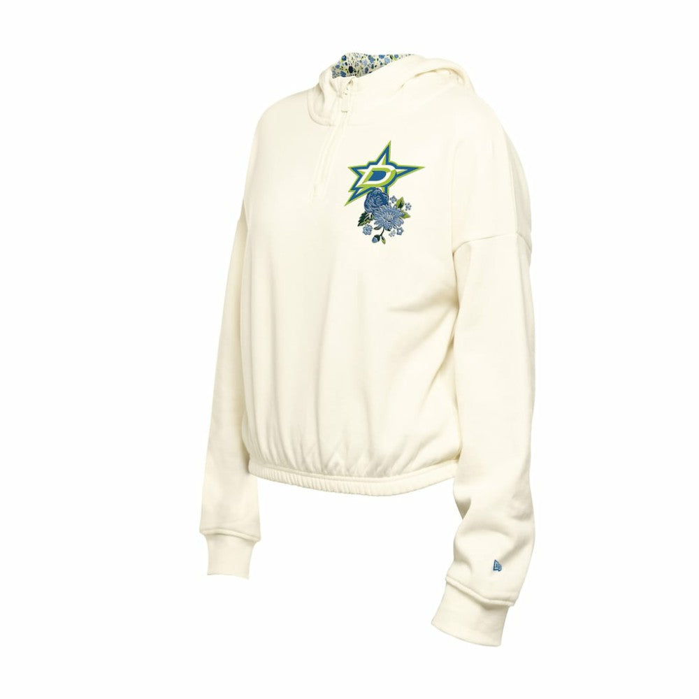 NHL Cream Dallas Stars New Era Women's Glam Game Quarter-Zip Cropped Floral Hoodie Pullover