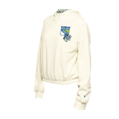 NHL Cream New York Rangers New Era Women's Glam Game Quarter-Zip Cropped Floral Hoodie Pullover