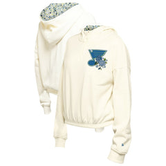 NHL Cream St. Louis Blues New Era Women's Glam Game Quarter-Zip Cropped Floral Hoodie Pullover