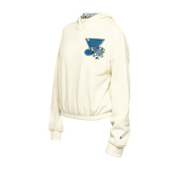 NHL Cream St. Louis Blues New Era Women's Glam Game Quarter-Zip Cropped Floral Hoodie Pullover