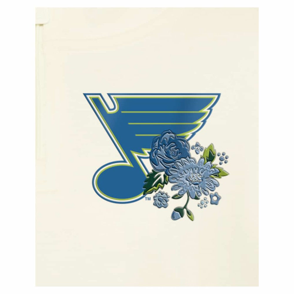 NHL Cream St. Louis Blues New Era Women's Glam Game Quarter-Zip Cropped Floral Hoodie Pullover