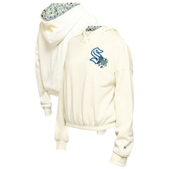 NHL Cream Seattle Kraken New Era Women's Glam Game Quarter-Zip Cropped Floral Hoodie Pullover