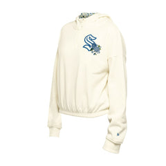 NHL Cream Seattle Kraken New Era Women's Glam Game Quarter-Zip Cropped Floral Hoodie Pullover