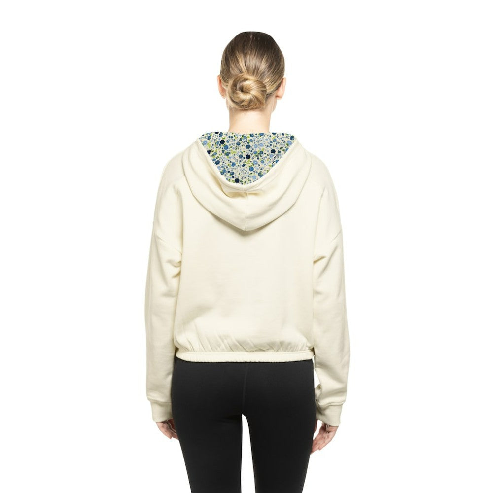NHL Cream Pittsburgh Penguins New Era Women's Glam Game Quarter-Zip Cropped Floral Hoodie Pullover