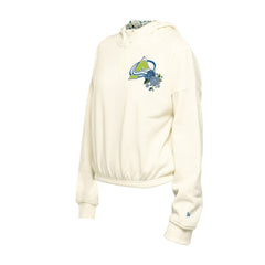 NHL Cream Colorado Avalanche New Era Women's Glam Game Quarter-Zip Cropped Floral Hoodie Pullover