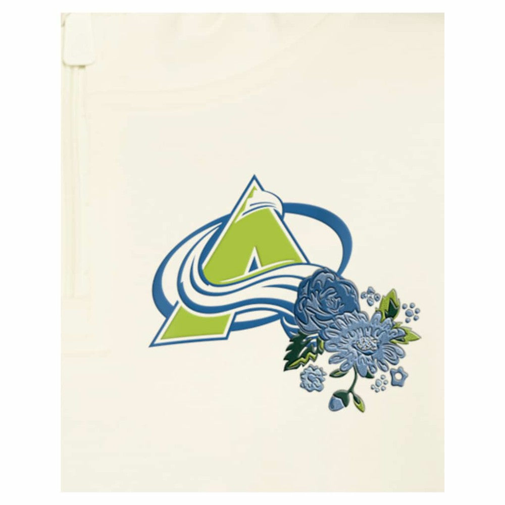 NHL Cream Colorado Avalanche New Era Women's Glam Game Quarter-Zip Cropped Floral Hoodie Pullover