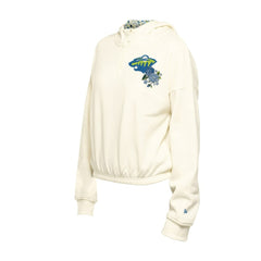 NHL Cream Minnesota Wild New Era Women's Glam Game Quarter-Zip Cropped Floral Hoodie Pullover