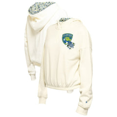 NHL Cream Florida Panthers New Era Women's Glam Game Quarter-Zip Cropped Floral Hoodie Pullover