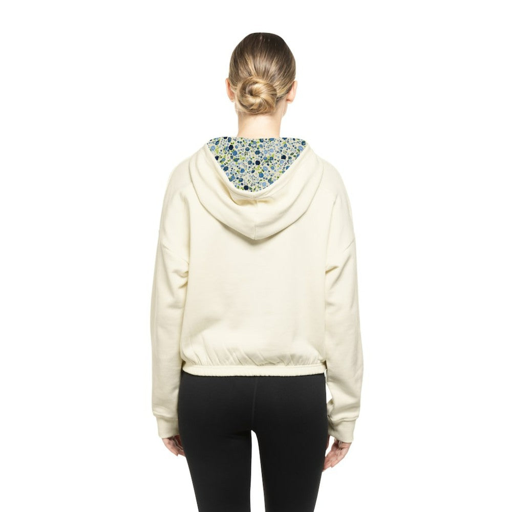 NHL Cream Florida Panthers New Era Women's Glam Game Quarter-Zip Cropped Floral Hoodie Pullover