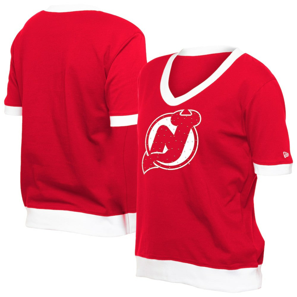 NHL Red New Jersey Devils New Era Women's Game Day Rhinestuds T-Shirt