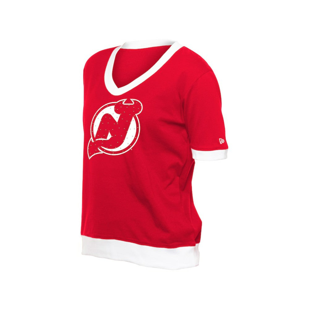 NHL Red New Jersey Devils New Era Women's Game Day Rhinestuds T-Shirt
