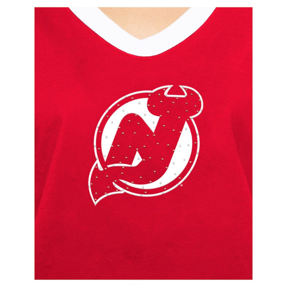 NHL Red New Jersey Devils New Era Women's Game Day Rhinestuds T-Shirt