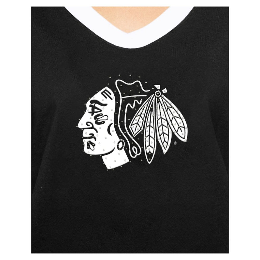 NHL Black Chicago Blackhawks New Era Women's Game Day Rhinestuds T-Shirt