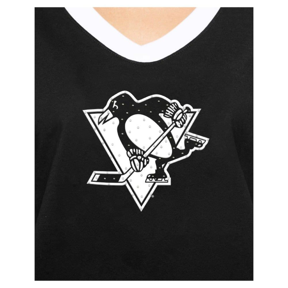 NHL Black Pittsburgh Penguins New Era Women's Game Day Rhinestuds T-Shirt