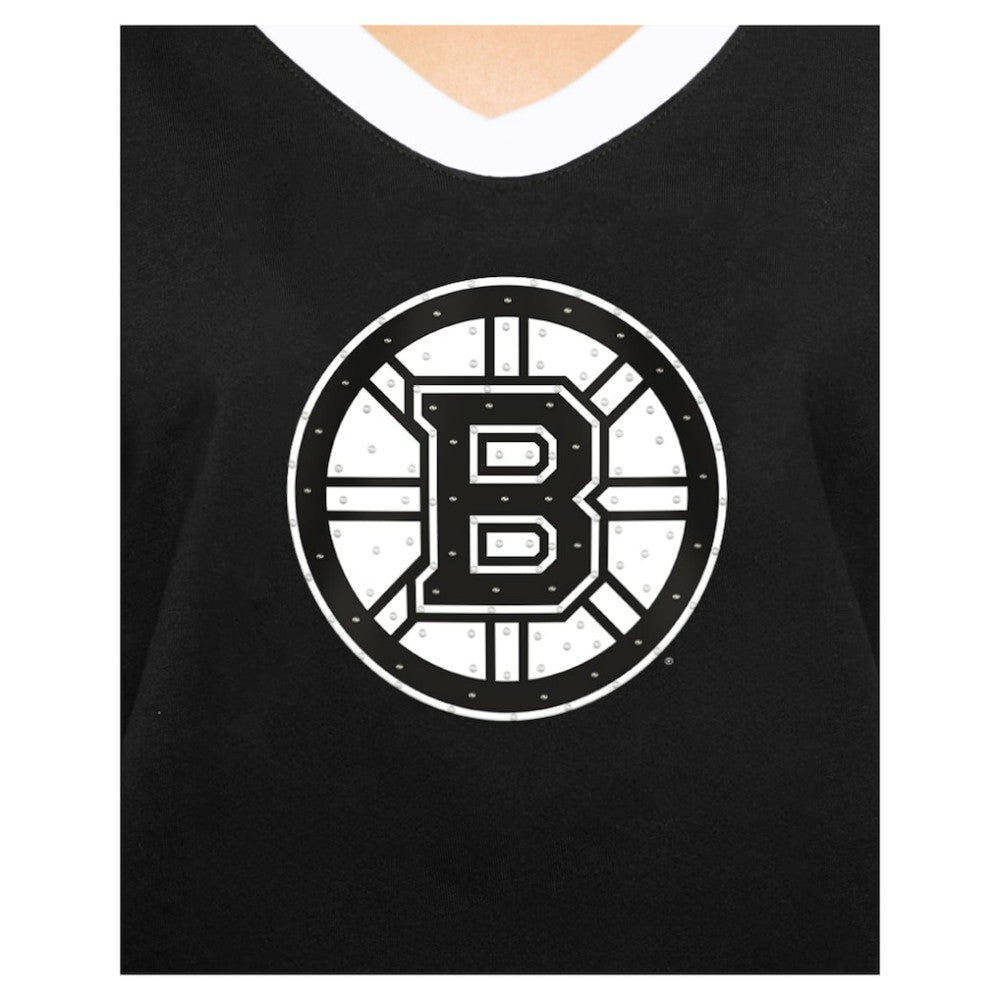 NHL Black Boston Bruins New Era Women's Game Day Rhinestuds T-Shirt