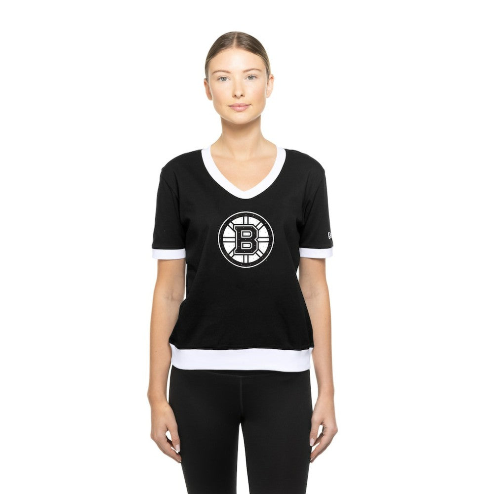 NHL Black Boston Bruins New Era Women's Game Day Rhinestuds T-Shirt