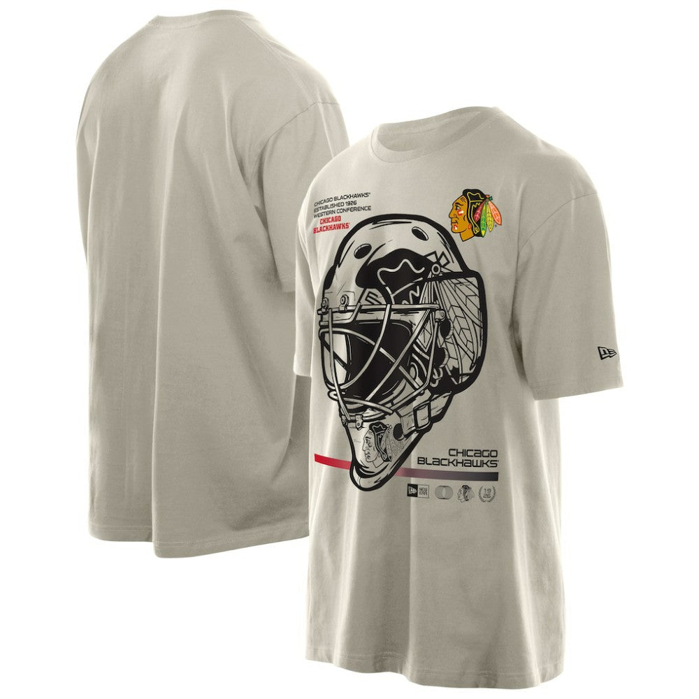 NHL Tan Chicago Blackhawks New Era Goalie Mask T-Shirt
