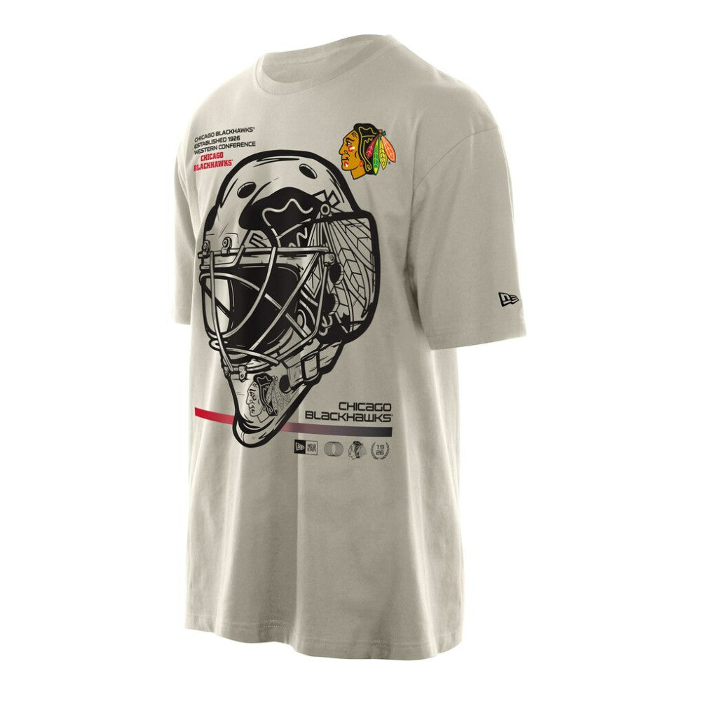 NHL Tan Chicago Blackhawks New Era Goalie Mask T-Shirt